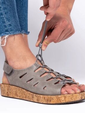 Pandere Traveler Gray Cork-Trim Sandals with Toggle Bungee Lacing